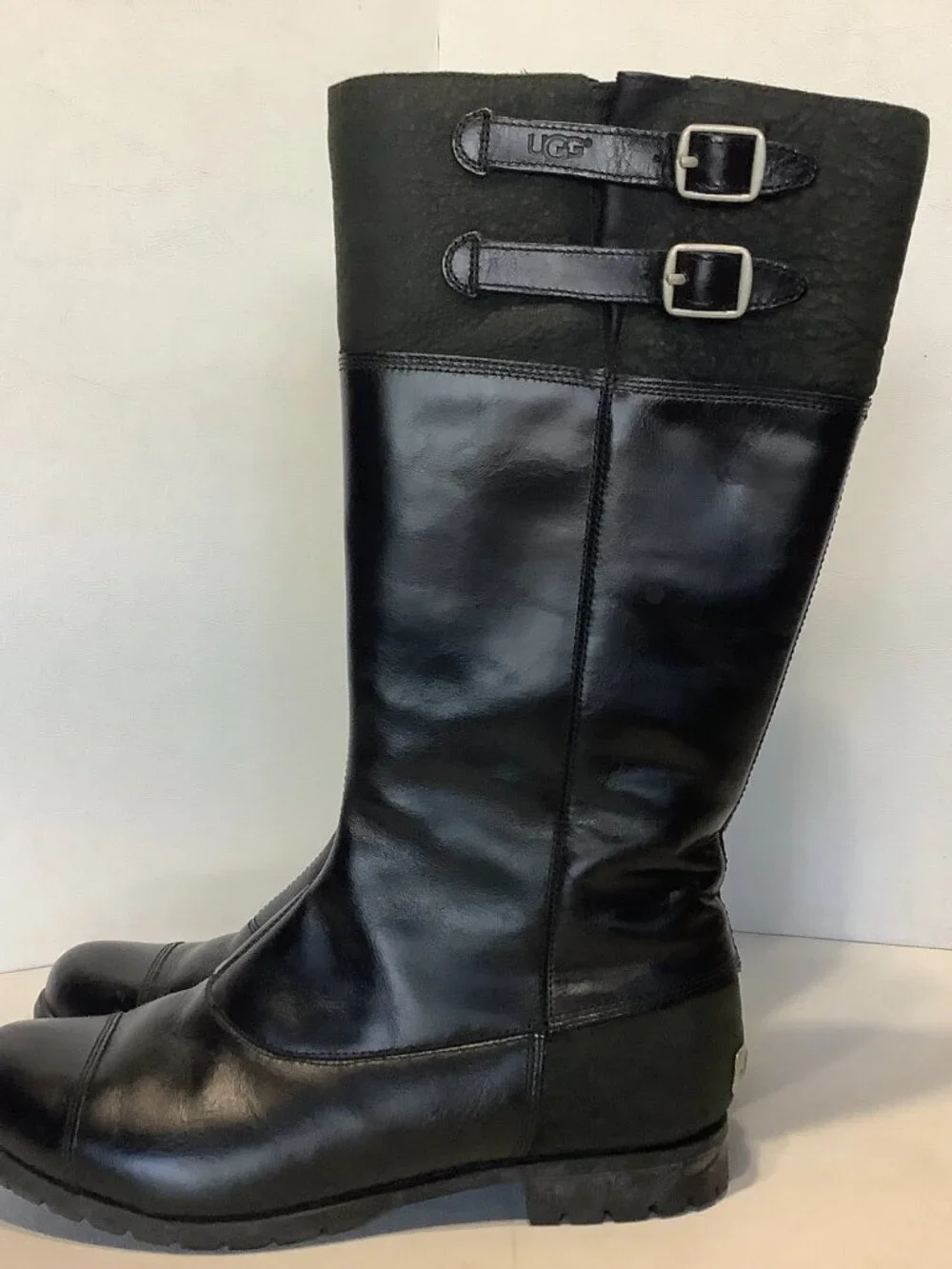 Women's UGG Barolo Riding Boots Knee High Sherpa Lined Black Size 9.5 1001657